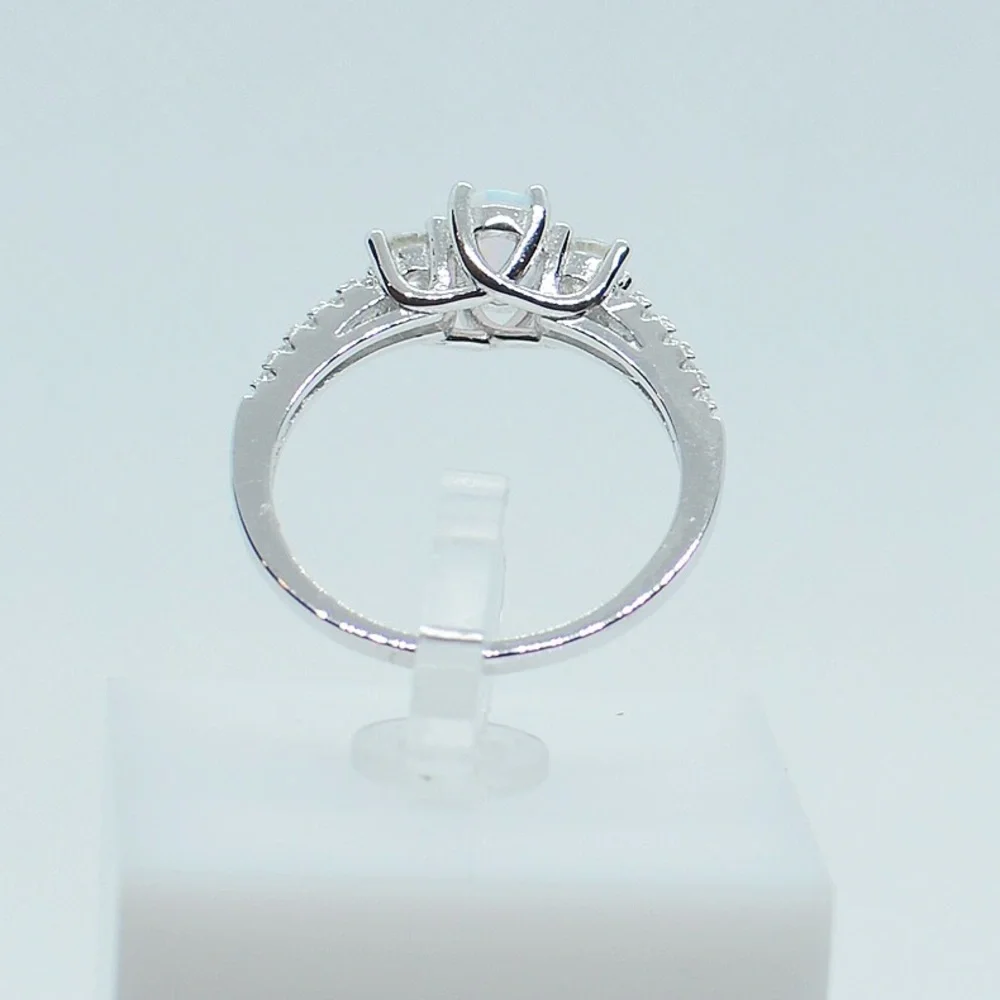 925 Sterling Silver Oval White Opal CZ Ring